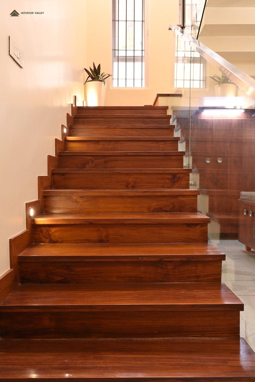 Timber staircase with lighting set into each tread